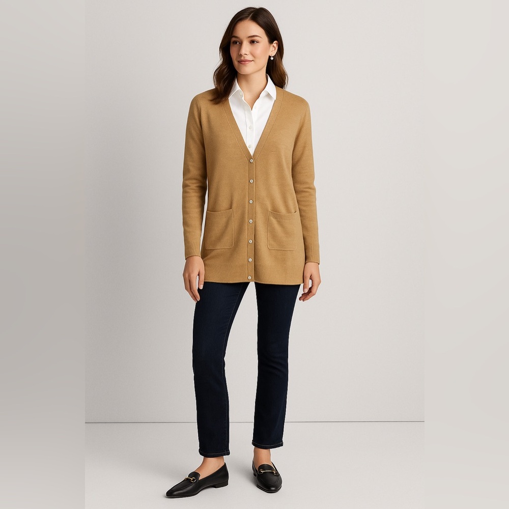 Banana Republic Tan 100% Merino Wool Button Cardigan Sz Small EUC